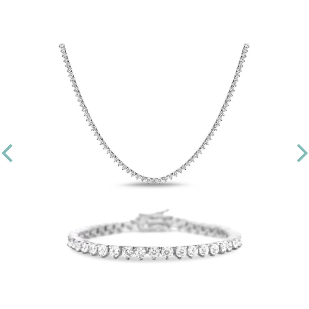 Tennis Necklace and Bracelet Set 18k White Gold Vermeil